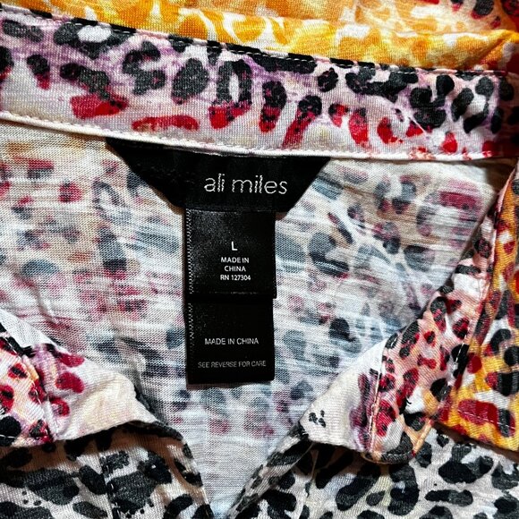 Ali Miles Women's Rainbow Leopard Burnout Button Shirt L Art to Wear Maximalist - Picture 4 of 10